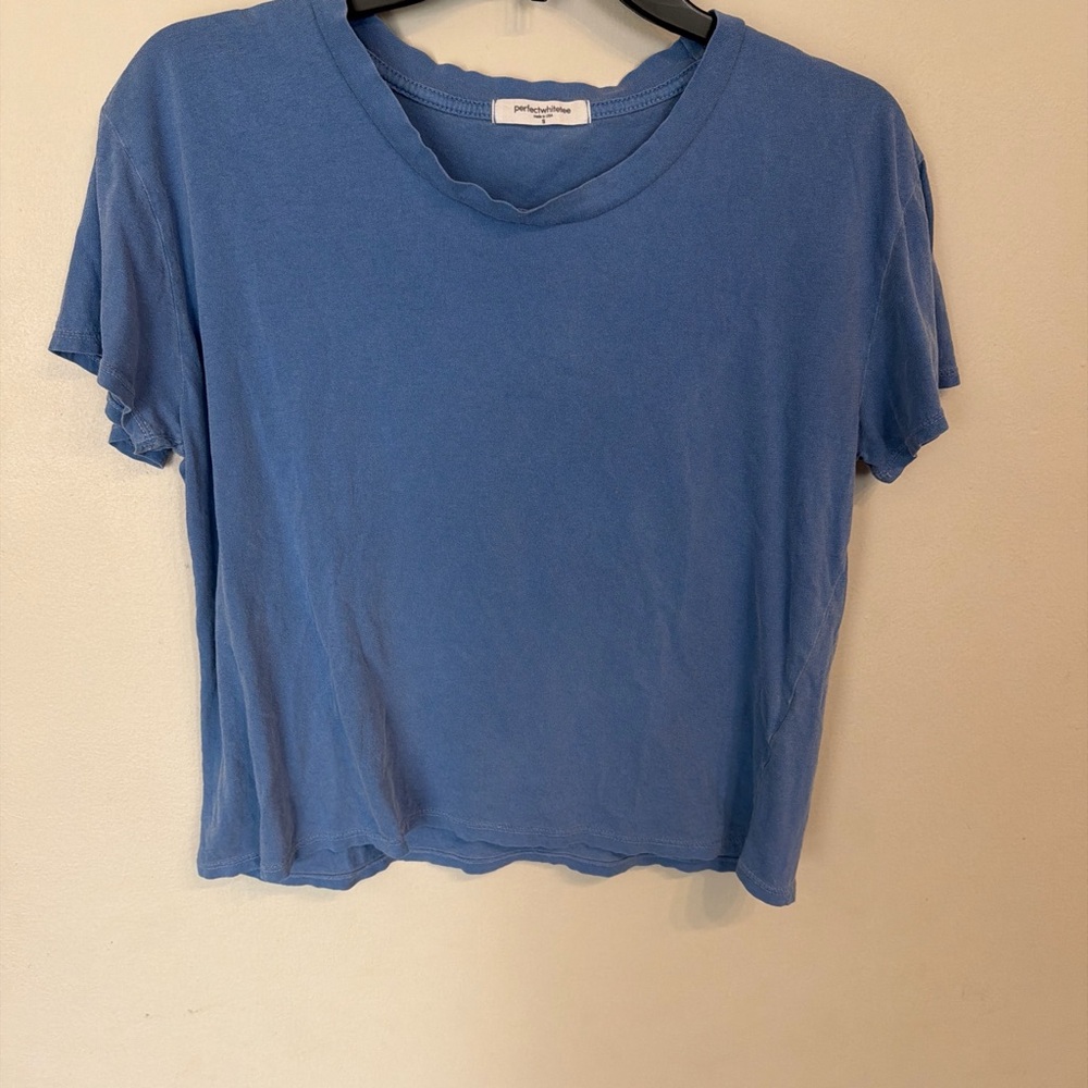 perfectwhitetee Washed Blue Cropped Short Sleeve Tee